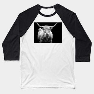 Highland Cow - Monochrome Baseball T-Shirt